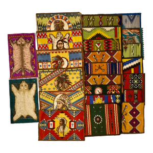 24 Antique Tabacco Felts (Flannel) American Indian Chiefs, Rugs, Blankets, Animals Tabacciana C 1910- 1915 Americana. Cigar History. Ready to Frame