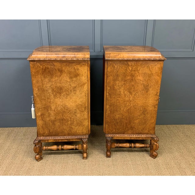 1910s Tall Burr Walnut Pedestal Cupboards, 1910, Set of 2 For Sale - Image 5 of 18