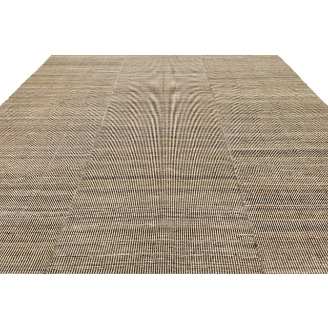 Textile 12x15 Earthy Minimalism: Handmade Modern Kilim Wool Rug For Sale - Image 7 of 11