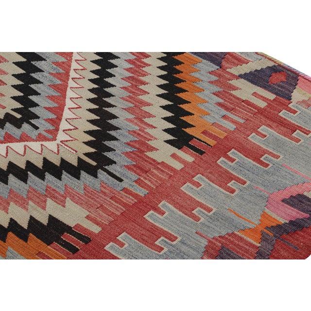 Traditional Vintage Mid-Century Esme Diamond Blue and Red Wool Kilim Rug For Sale - Image 3 of 7