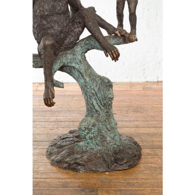 Bronze Vintage Cast Bronze Sculpted Group of Three Monkeys Sitting in a Verdigris Tree For Sale - Image 8 of 13