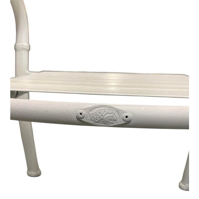 Metal Vintage Hollywood Regency White Aluminum Palm Tree & Faux Bamboo Armchair For Sale - Image 7 of 12