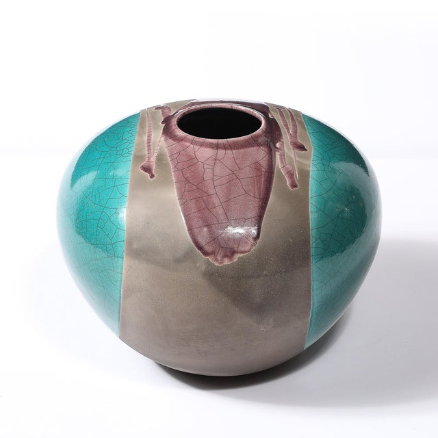 Mid-Century Modern Mid-Century Glazed Gray & Violet Textural Ceramic Vase Signed Tony Evans For Sale - Image 3 of 11