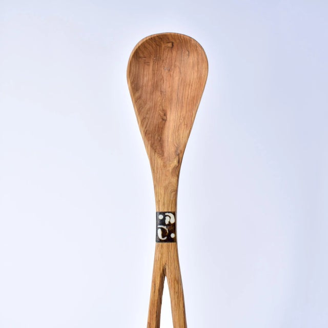 Early 21st Century Olivewood Serving Spoon Set With Bone Inlay Kenya For Sale - Image 5 of 12