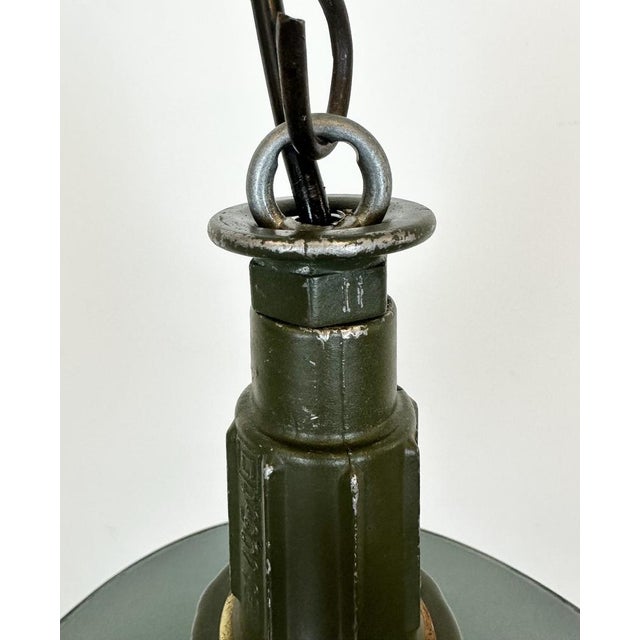 Industrial Enameled Military Pendant Lamp with Cast Aluminium Top, 1960s For Sale - Image 6 of 16