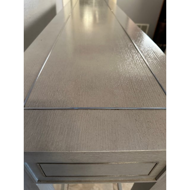 Bernhardt Criteria 78” Heather Gray Ash & Stainless Steel Console Table For Sale - Image 11 of 17