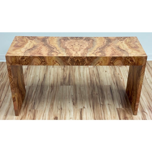 Vintage Mid Century Faux Burlwood Formica Console Table For Sale - Image 9 of 12