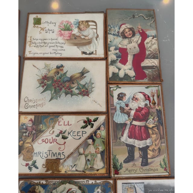 1900 - 1909 Lot of 28 Early 1900s Framed Postcards Foil Edged Under Glass, Handwritten For Sale - Image 5 of 6