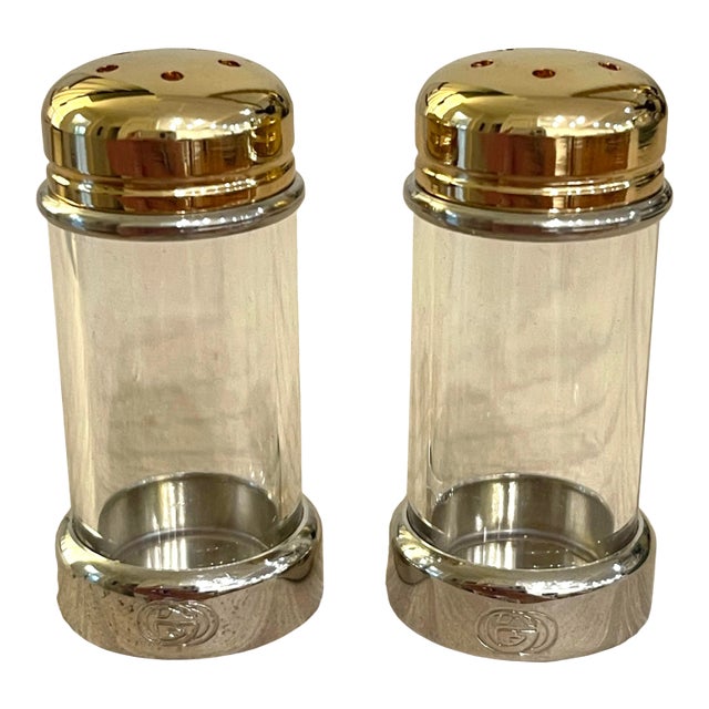 Gucci Silver and Brass Salt and Pepper Shakers For Sale