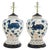 Cream Pair of Vintage Brunschwig & Fils Cadiz Table Lamps - Blue and Cream Ceramic With Boar and Deer Motif For Sale - Image 8 of 17