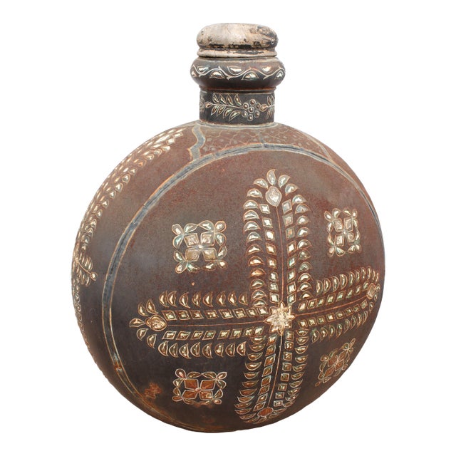 Vintage Indo-Raj (Rajasthan) Hand-Painted Water Jug 26" For Sale