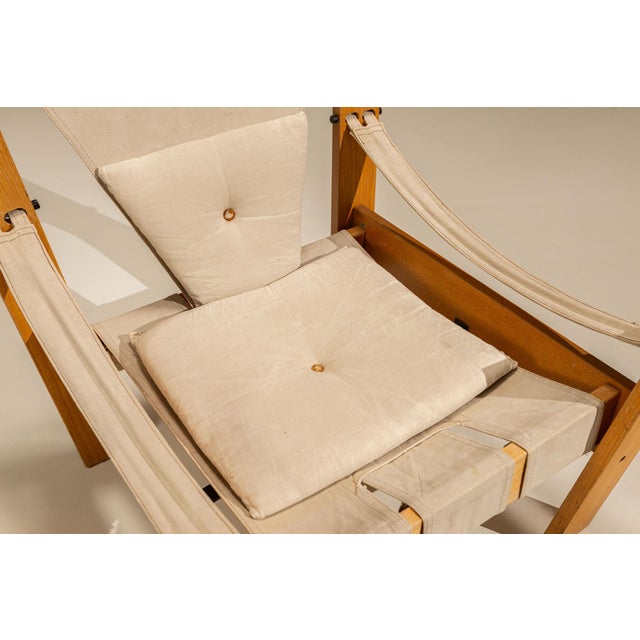 Set of Easy Chair and Ottoman in Pinewood and Canvas by John De Haard, Netherlands, 1960s For Sale - Image 13 of 14