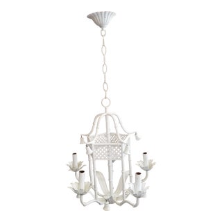 Chinoiserie Faux Bamboo Painted Tole Chandelier For Sale