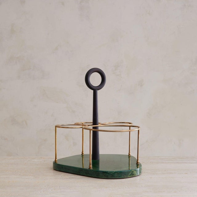 Italian Green Goatskin + Brass Cocktail Set Attributed to Aldo Tura, 1970s For Sale In Chicago - Image 6 of 11