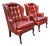 Pair of Classic Leather Furniture Tufted Oxblood Leather Wingback Library Lounge Chairs With Brass Nailhead Trim, Circa 1980s For Sale