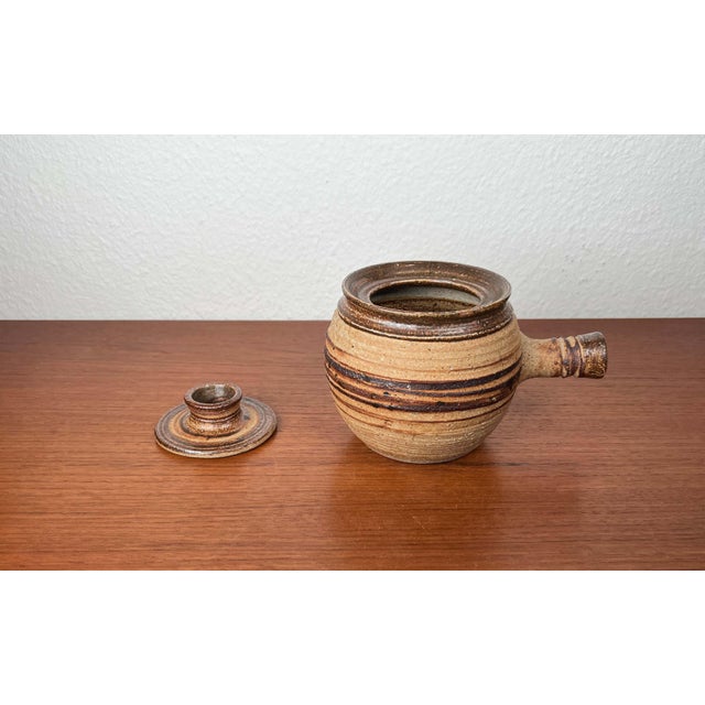 Mid-Century Modern Mid-Century Modern Danish Studio Pottery Bowl with Handle and Lid by Tue Poulsen for Tue Keramik, 1960s For Sale - Image 3 of 18