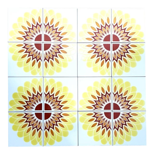 Iris Starburst Tiles, Italy, 1970s, Set of 16 For Sale