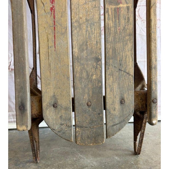 Wood Antique American Wooden Sled With Original Red Graphics For Sale - Image 7 of 18