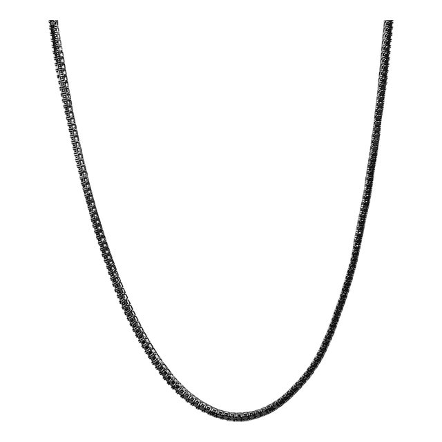 Men's Sterling Silver Black Onyx Tennis Necklace For Sale