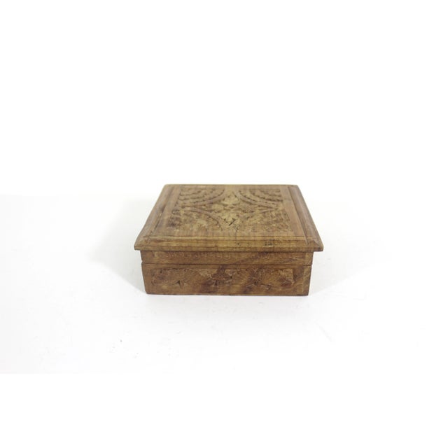 Vintage Carved Wood Box, Square Lidded Wooden Carving Floral For Sale - Image 4 of 9