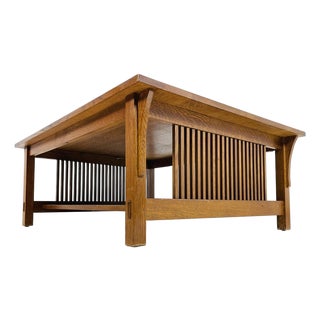 Stickley Mission Oak Coffee Table With Slatted Sides, Signed and Dated 1995 For Sale