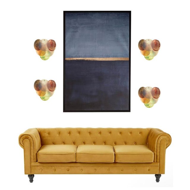 Pair of Vintage Italian Murano appliques in Vistosi style. Wall lights have 10 multicolored alabaster iridescent glasses...