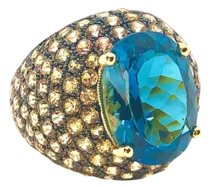 Bochic "Orient" Vintage Natural Yellow Sapphire & Blue Topaz Ring Set 18K Gold & Silver