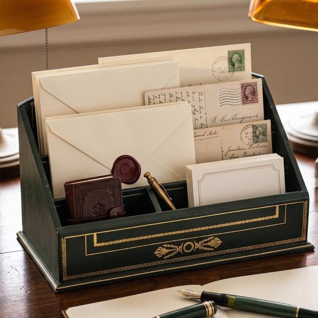 Green and Gold Three-Tier Letter Holder, 1960s For Sale - Image 4 of 16
