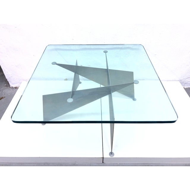 Vintage Coffee Table in Metal Frame with Square Glass Top, 1980s For Sale - Image 4 of 11