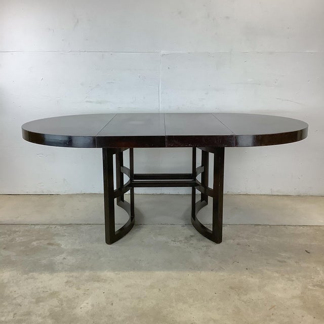Mid-Century Modern Ebonized Mahogany Round Extension Dining Table, Attributed to Paul Frankl for John Stuart For Sale - Image 3 of 18