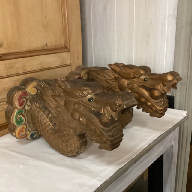 A Pair of Mid 20th Century Hand Carved Dragon Wall Sculptures For Sale - Image 4 of 11
