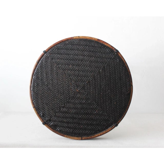 Black Vintage Mid-Century Wicker Bamboo Side Table Scroll Base Detail For Sale - Image 8 of 12