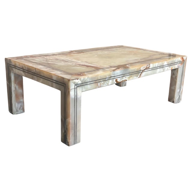 Early 20th Rectangular Green Onyx Coffee table with Metal Marquetry For Sale - Image 10 of 18