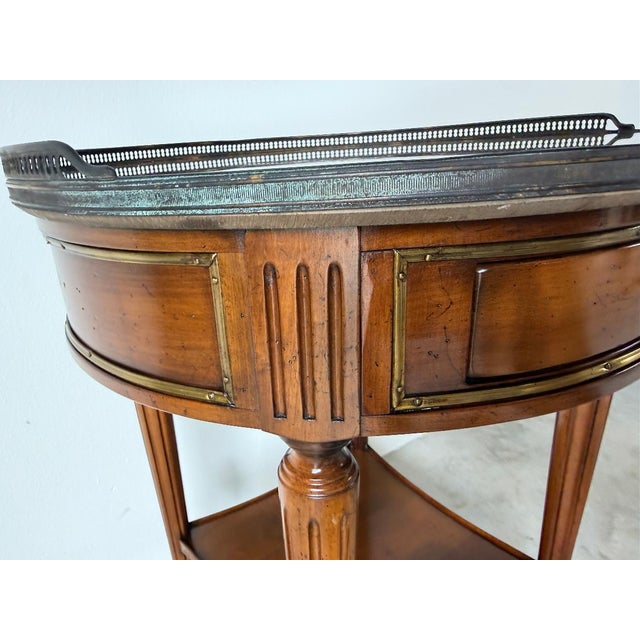 19th Century Louis XVI-Style Bouillotte End Table With Marble Top, Brass Gallery & Casters For Sale - Image 16 of 16