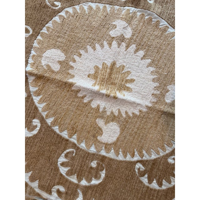 Neutral Tan Cotton Suzani Square Medallion Wall Decor For Sale - Image 9 of 10
