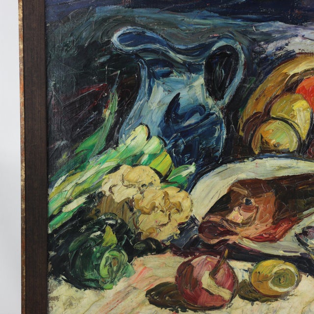 Nandor Vagh Weinmann Original Still Life Oil Painting - Fish, Fruit, and Blue Jug For Sale In New York - Image 6 of 14