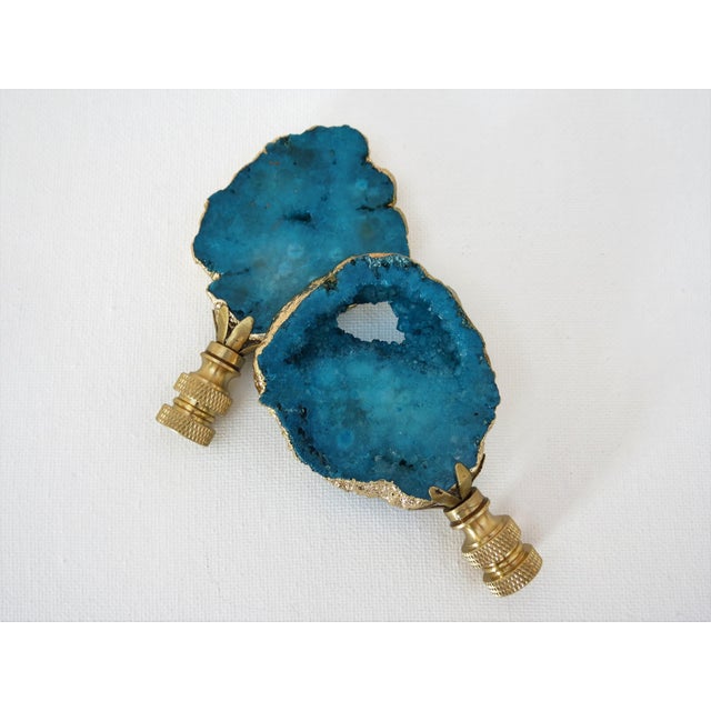 Contemporary Brilliant Deep Turquoise & 14 Kt Gold Geode Gemstone Table Lamp Finials a Pair by C. Damien Fox For Sale - Image 3 of 3