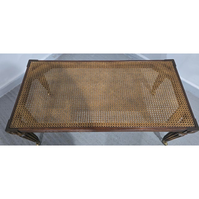 Brown Regency Mahogany Bergère and Leather Stool, 1920 For Sale - Image 8 of 9
