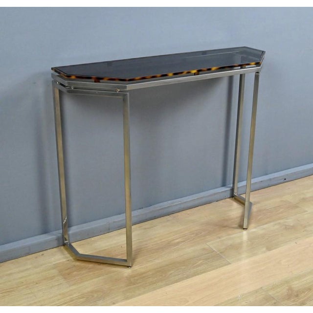 Hexagonal Console Table in Smoked Glass, 1970s For Sale - Image 11 of 18