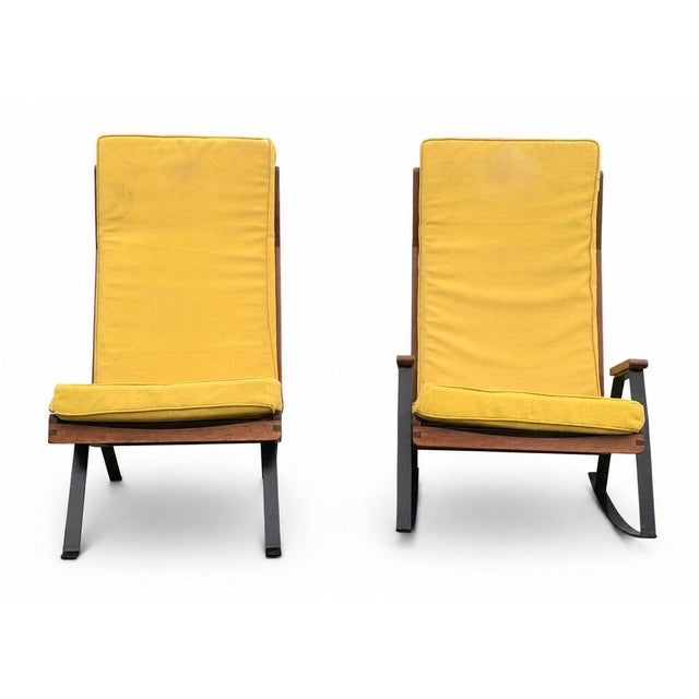 Mid-Century Teak and Ebonised Steel Shell Chairs with Upholstered Cushions in the style of Gerrit Rietveld, 1960s, Set of 2 For Sale - Image 18 of 18