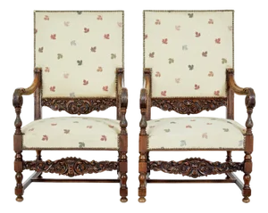 Set of Large Antique French Armchairs in Carved Walnut, 1880