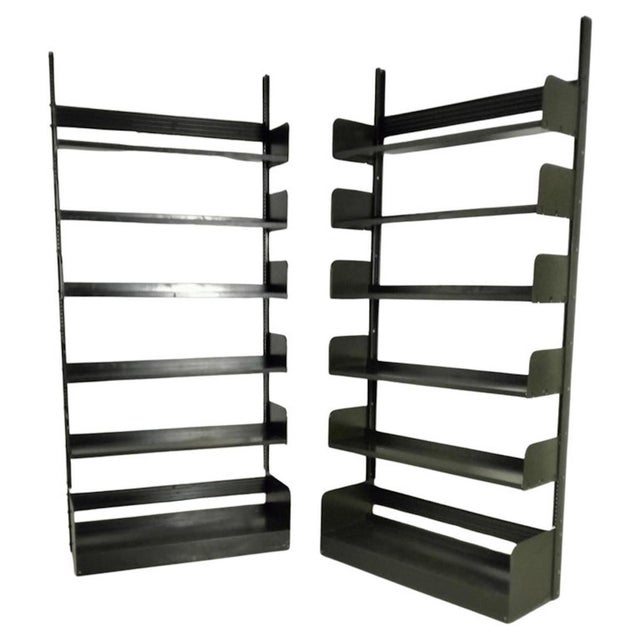 Congresso Bookcases in Olive Green Metal attributed to Lips Vago, 1960s-1970s, Set of 2 For Sale - Image 14 of 14