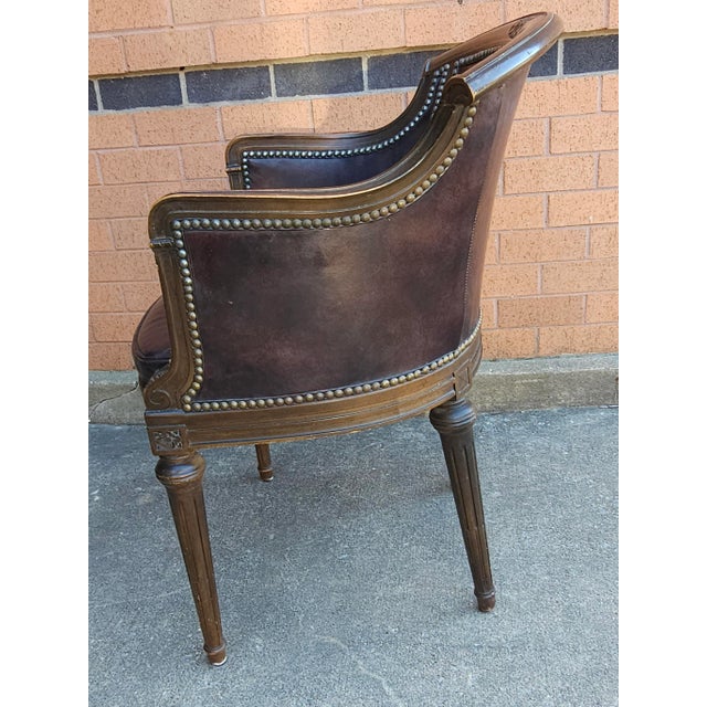 Mid Century Empire Leather Upholstered and Nailhead Studded Mahogany Arm Chair For Sale - Image 9 of 11