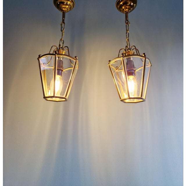 Brass and Beveled Glass Pendant Lights, 1960s, Set of 2 For Sale - Image 11 of 15