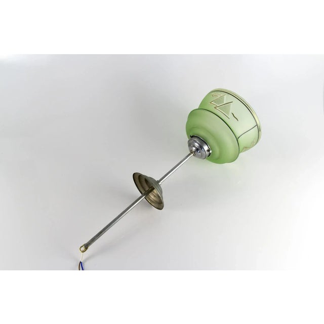 Art Deco French Green Glass Ceiling Lamp, 1930s For Sale - Image 10 of 18