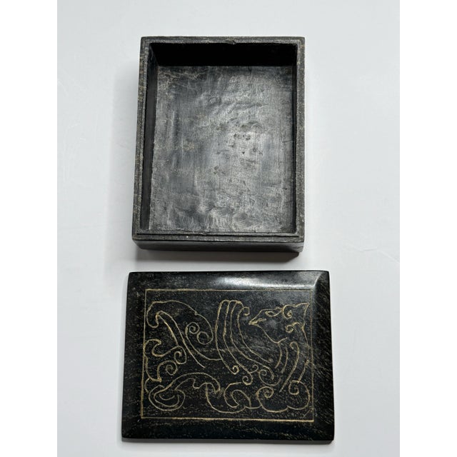 Abstract Etched Black Marble Lidded Decorative Box For Sale - Image 11 of 12