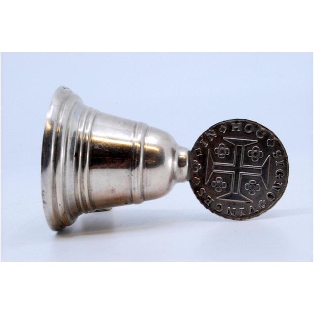 Silver Bell with Edge Borders and Coin-Shaped Handle For Sale - Image 6 of 9