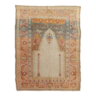 Antique Turkish Sivas Prayer Rug With Floral Design in Ivory, Taupe, and Pink For Sale