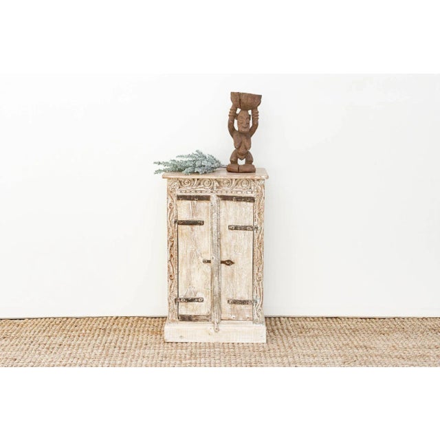 Wood Primitive Teak & Metal Carved Cabinet For Sale - Image 7 of 7