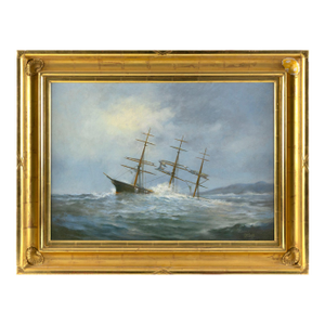 American School 19th Century Ship in Distress. Signed Lower Right "Ch Swift". Oil on Canvas